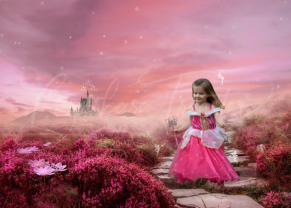Pink Stairs Castle Digital Background by Tara Mapes